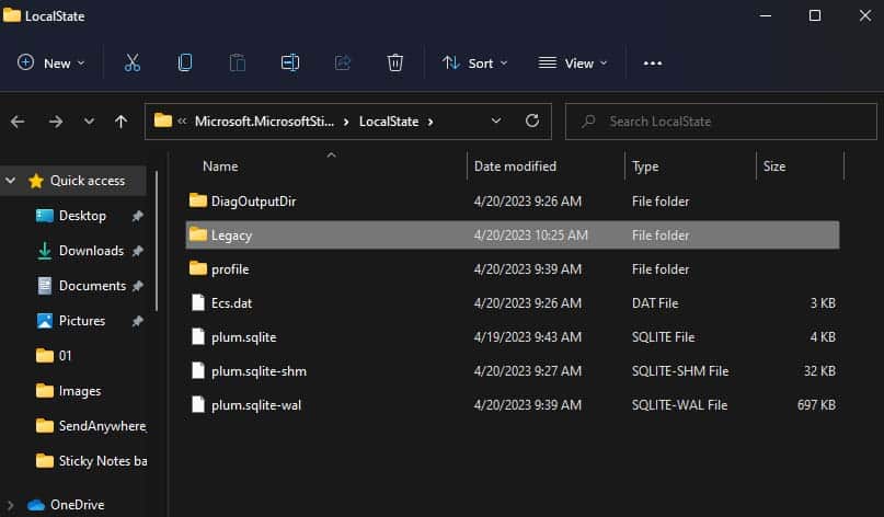 legacy folder in local state