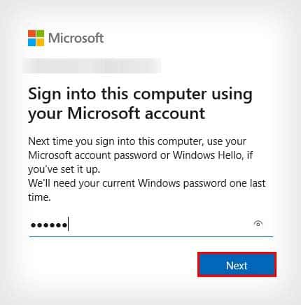 microsoft account sign in enter windows password