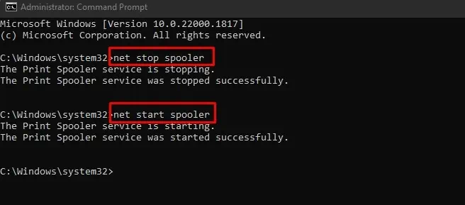 5 Ways to Fix Error Printing on Epson Printer 17 net-stop-spooler-and-net-start-spooler