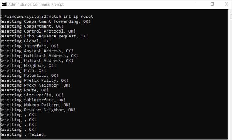 netsh int ip reset
