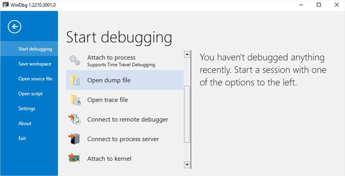 open-dump-file-windbg-preview-file-start-debugging
