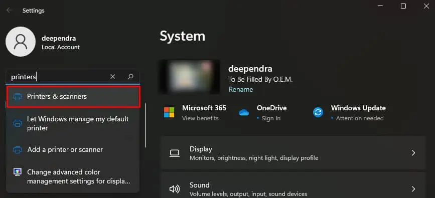 5 Ways to Fix Error Printing on Epson Printer 31 open-printers-and-scanners-by-searching-in-settings