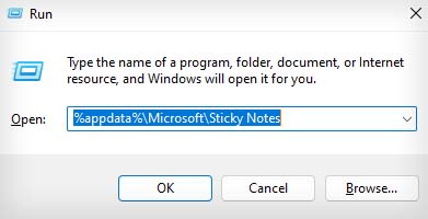 open sticky notes folder from run