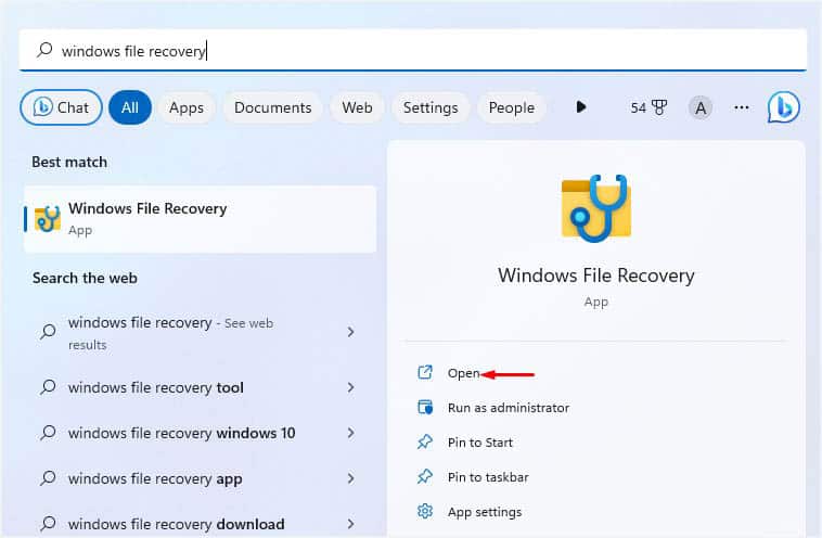 open windows file recovery