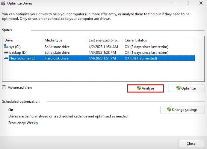 optimize drive analyze hdd