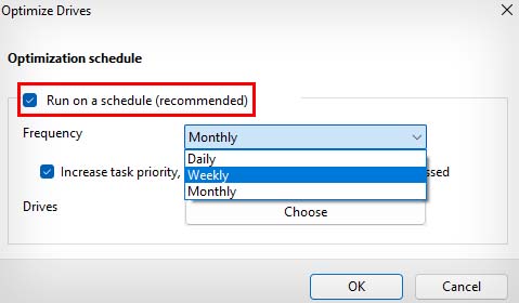 optimize drive run on a schedule