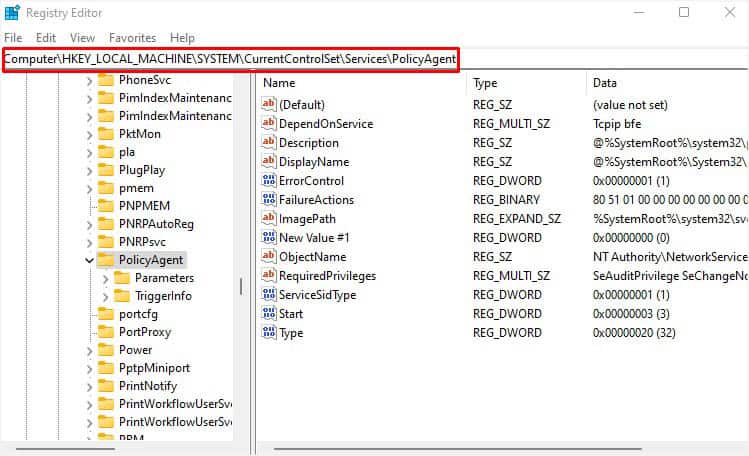 policyagent in registry editor