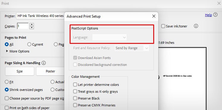 postscript-language-option