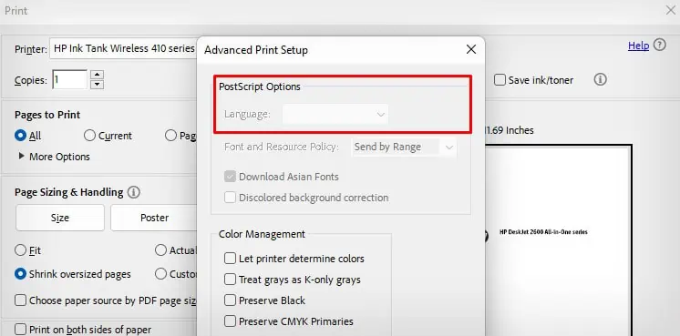 postscript-language-option