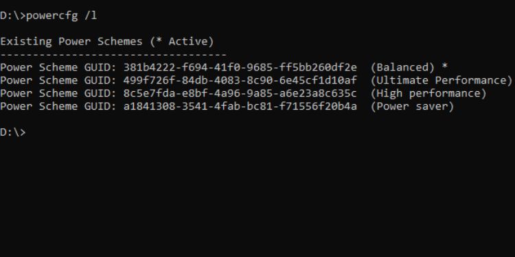 50 Most Used Commands on Command Prompt (With Examples) 9 powercfg l