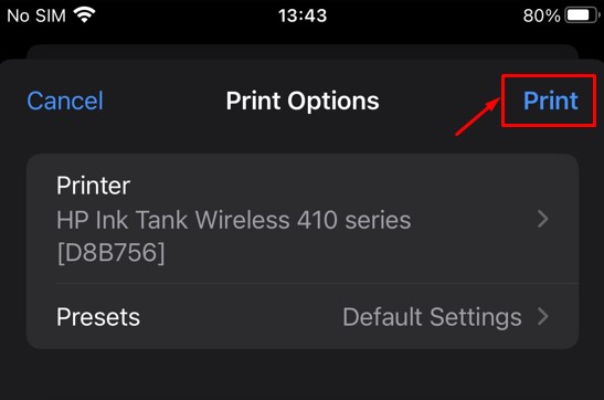 print button to print from safari