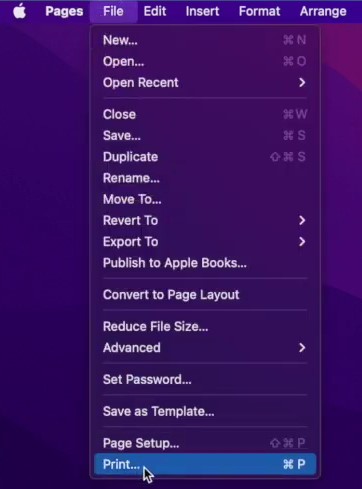 print option in mac