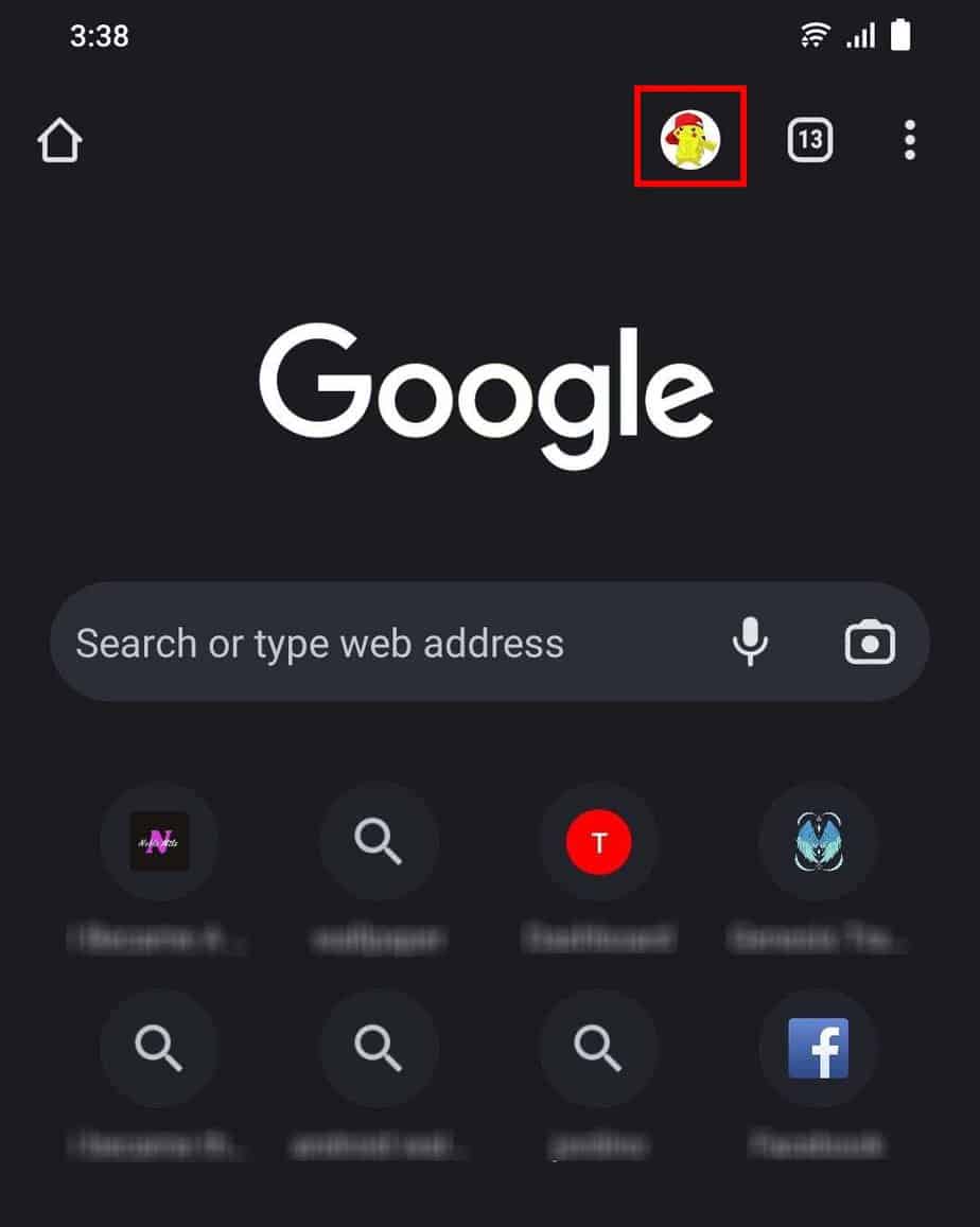 profile icon in android chrome