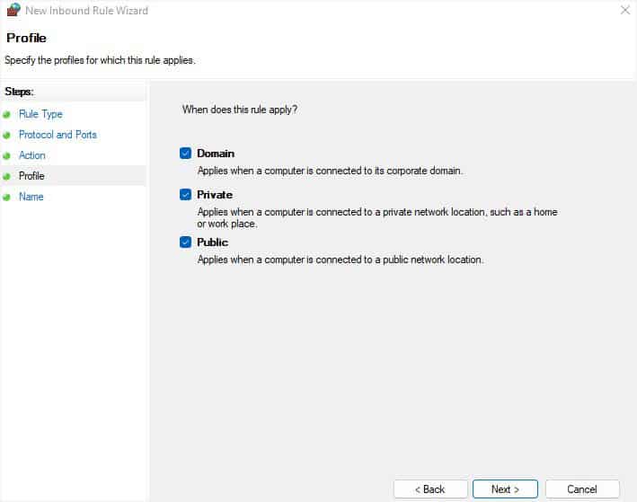 profile in new inbound rule wizard