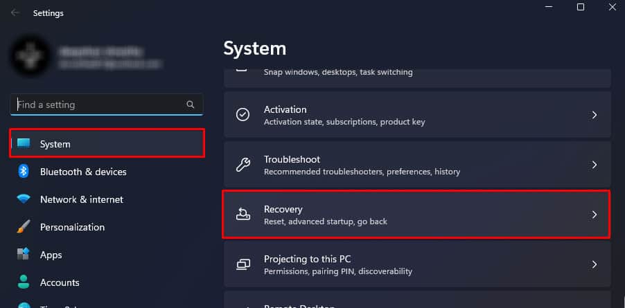 recover setting problem resetting pc