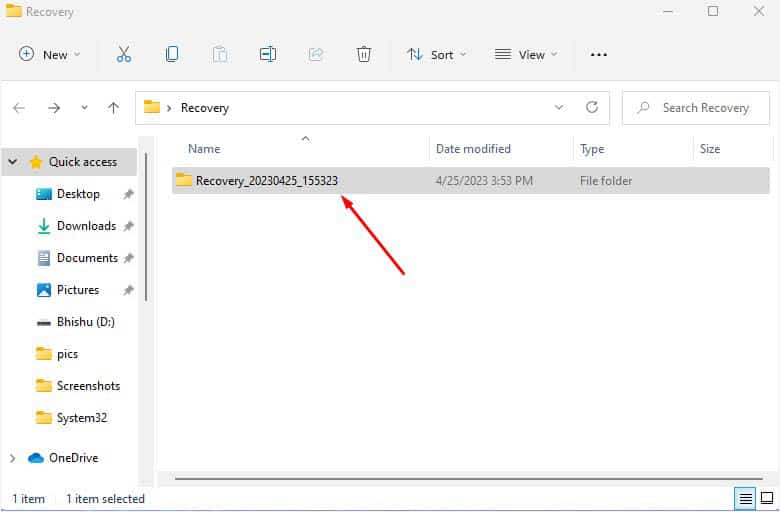 recovered file in specified directory