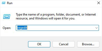 regedit in run