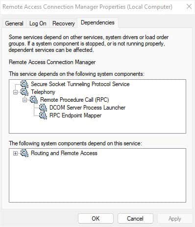remote access connection manager dependencies