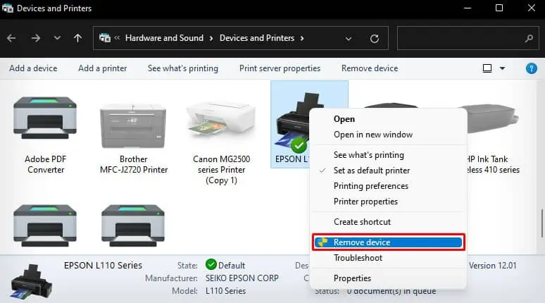5 Ways to Fix Error Printing on Epson Printer 28 remove-device-epson-printer
