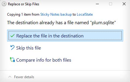 repalce the file in the destination