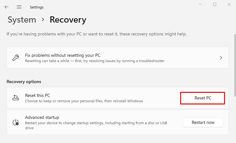 reset pc button