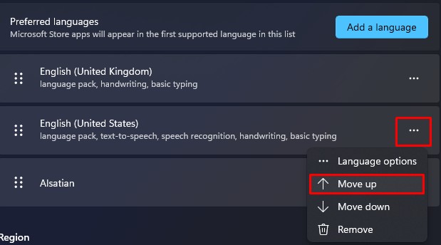 reset prefered language list