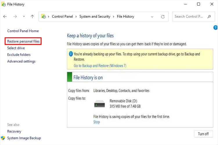 restore personal files