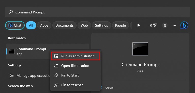 run cmd as administrator