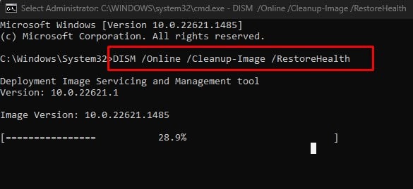 run dism command problem resetting the PC