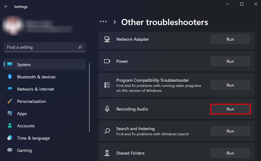 run recording audio troubleshooter