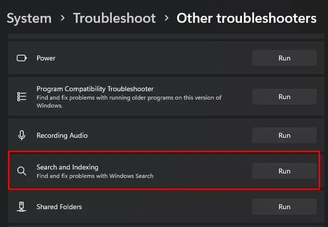 run-search-and-indexing-troubleshooter-windows-search-not-working