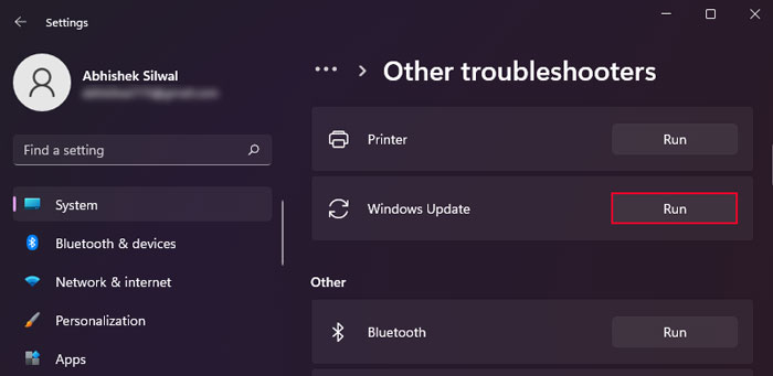 run windows update troubleshooter
