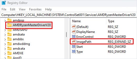ryzen master driver imagepath registry