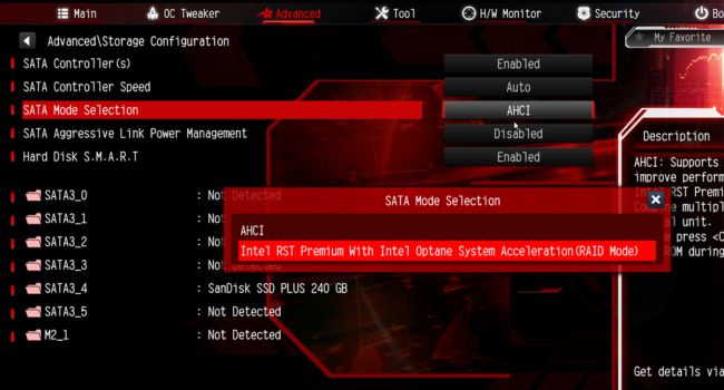 sata mode selection