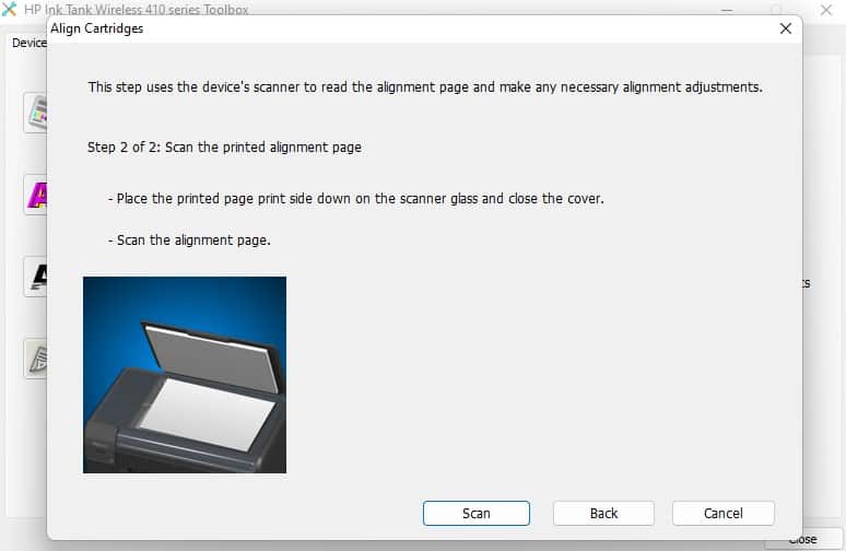 scan the printed alignment page