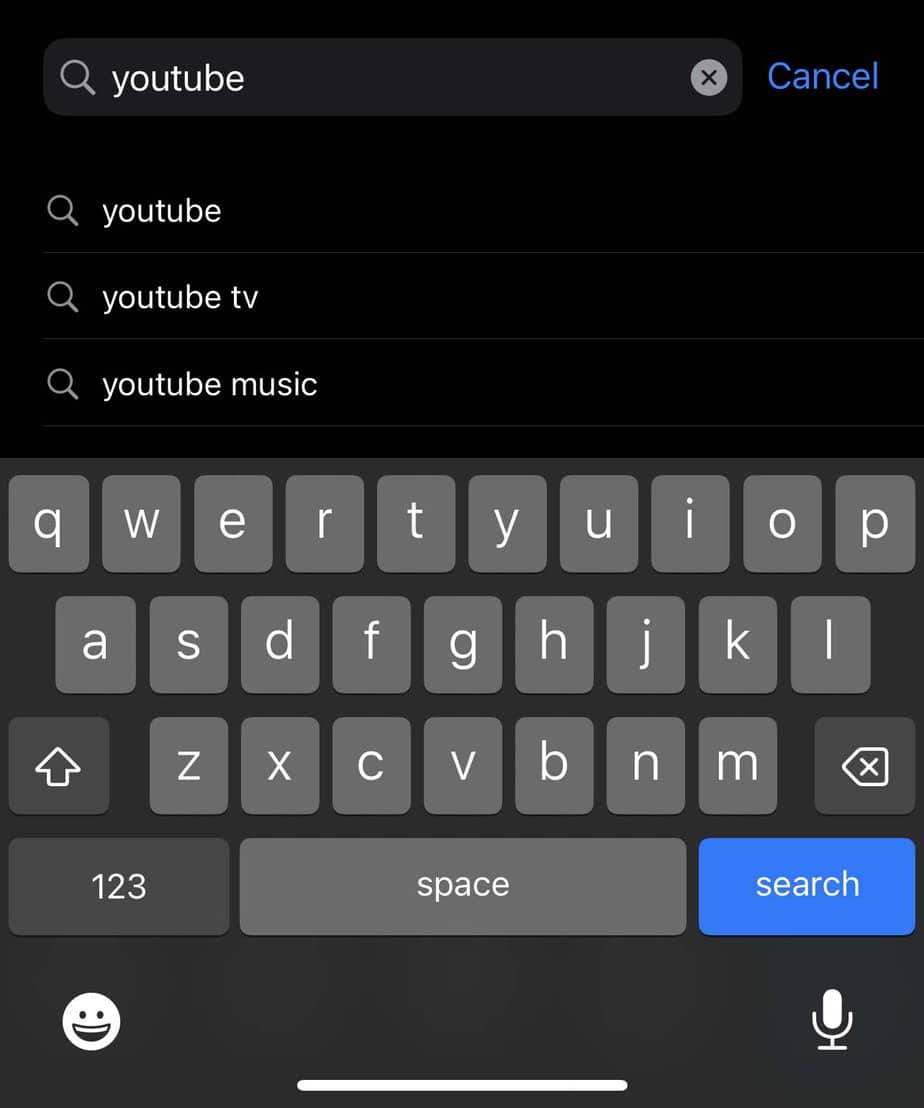 search for youtube in app store