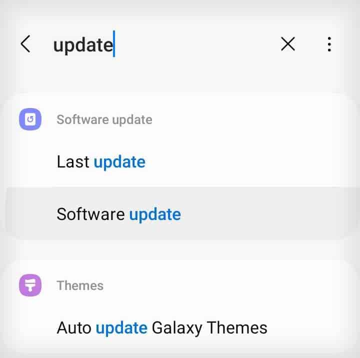 search update in settings