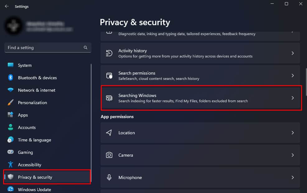 searching windows privacy and security
