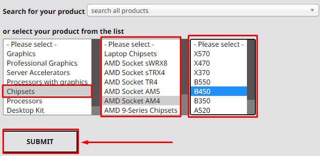select chipset and motherboard model