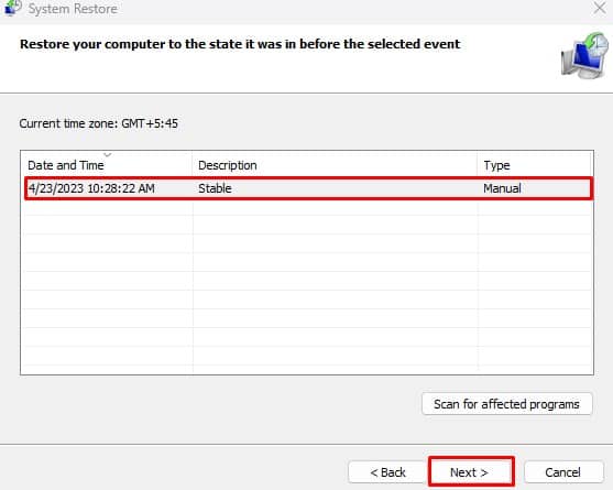 select restore point problem resetting the pc