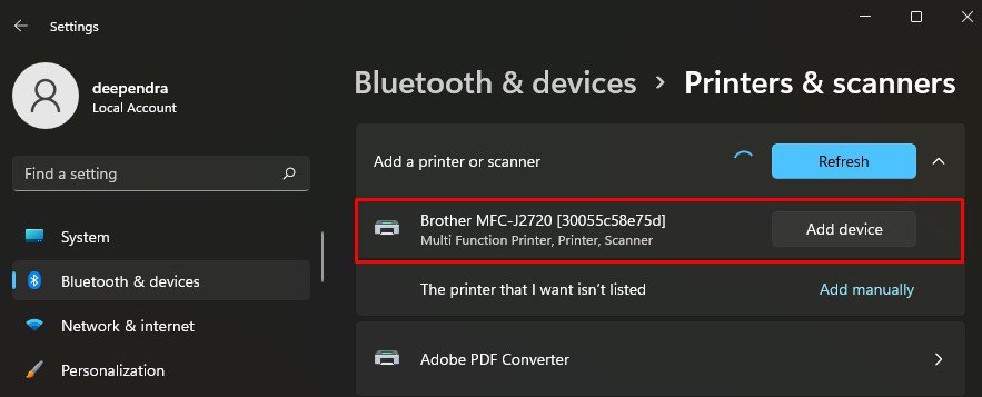 select your printer to add