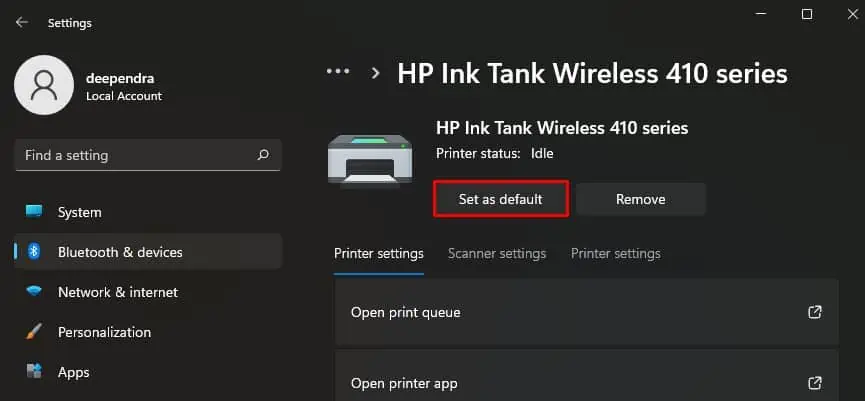 7 Ways to Fix Error Printing on HP Printer 15 set-as-default-printer-from-settings