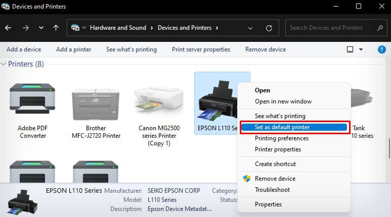 set-epson-printer-to-default