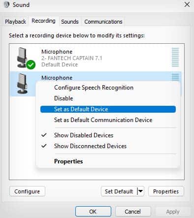 set microphone as default