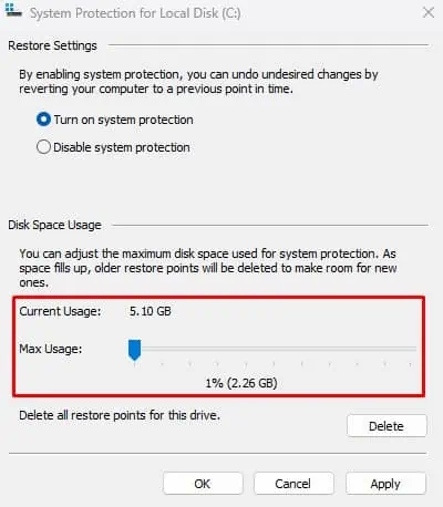 set-system-restore-disk-space-usage