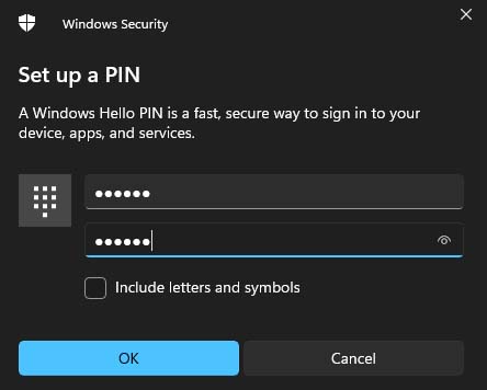 setting up windows hellow pin