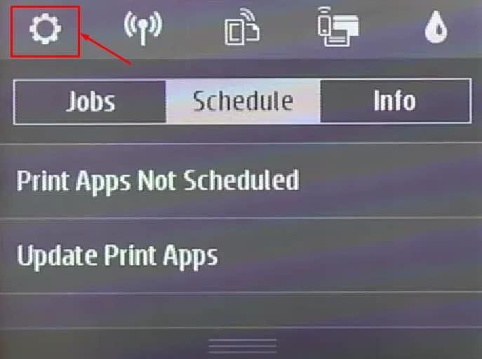 settings icon on hp printer