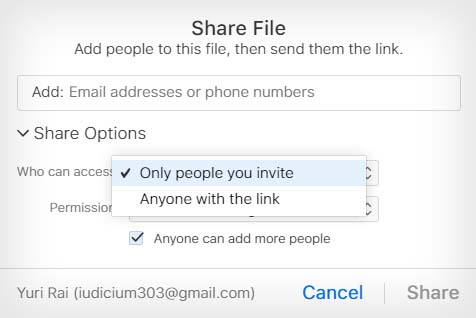share file link from icloud access settings