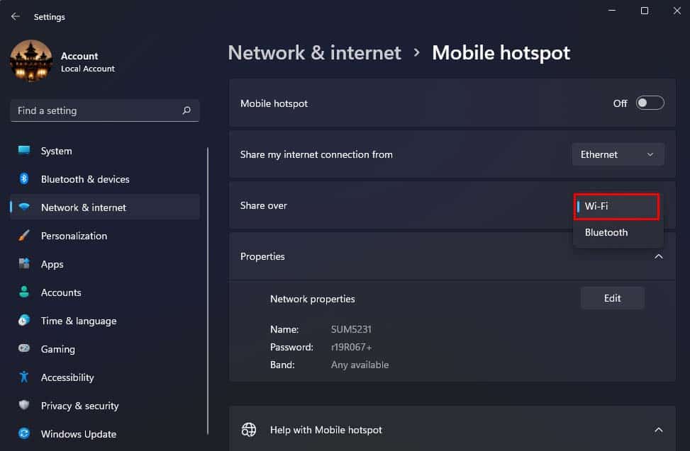 share mobile hotspot over