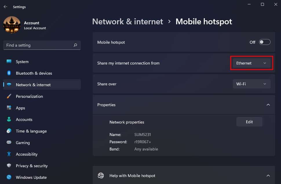 share my internet connection from